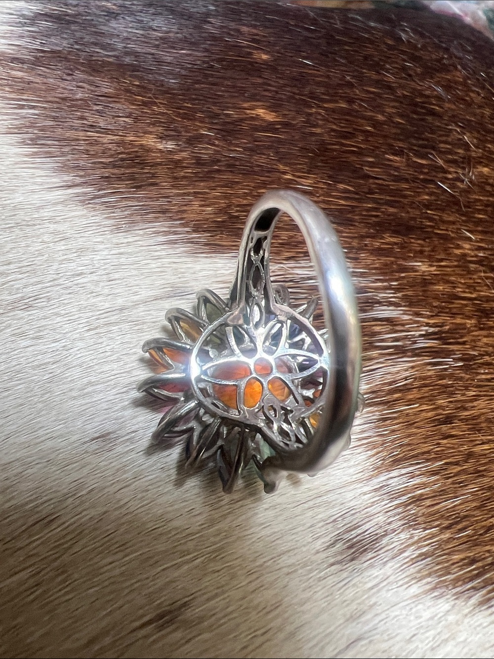 Multicolor Sunburst Gemstone Statement Ring - Size 10 - Picture 13 of 14